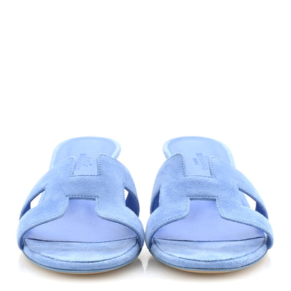 Hermes Suede Goatskin Oasis Sandals 37 Bleu Cameo 3 of 9