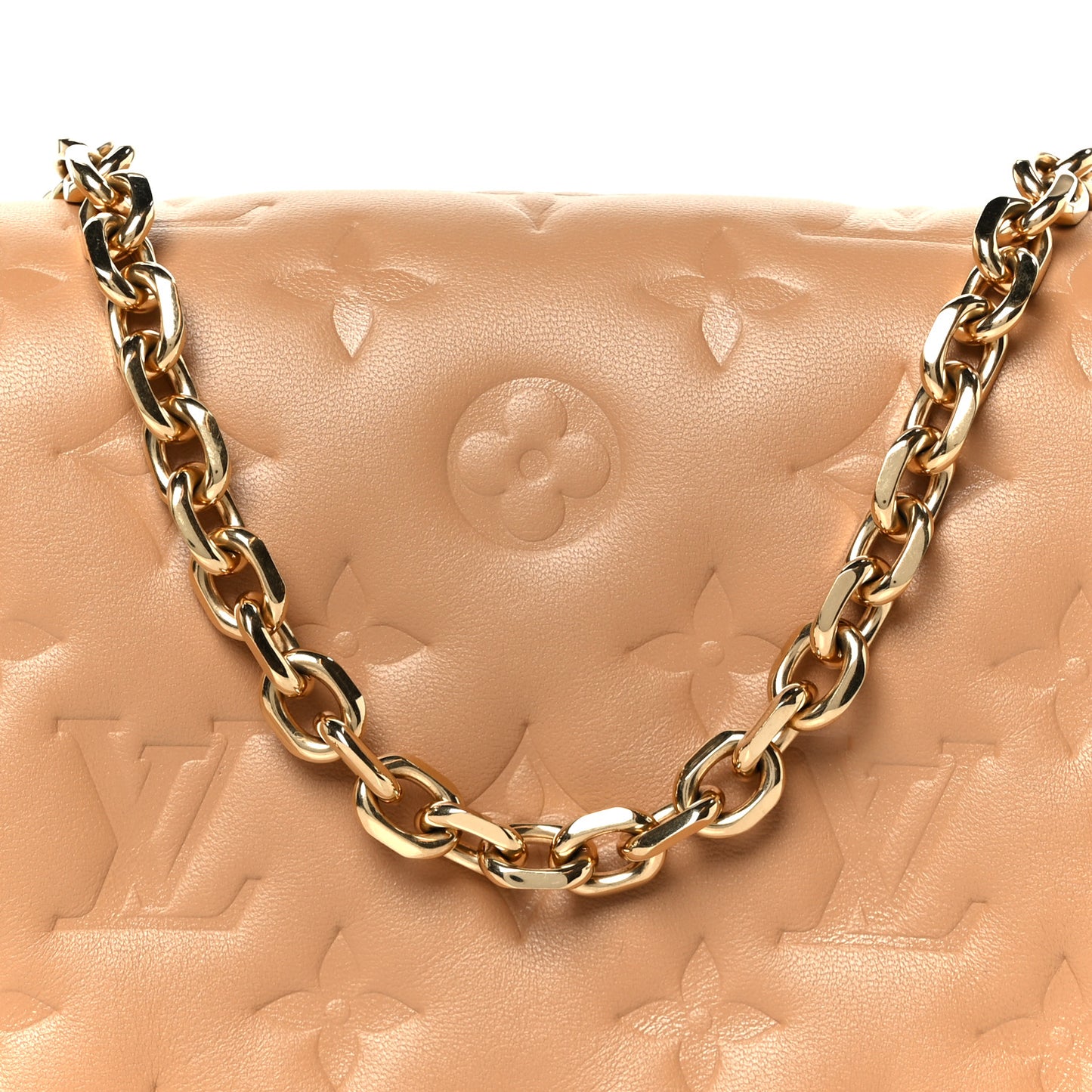 Lambskin Embossed Monogram Pochette Coussin Camel
