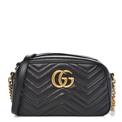 Gucci Calfskin Matelasse Small GG Marmont Chain Shoulder Bag Black 1 of 7