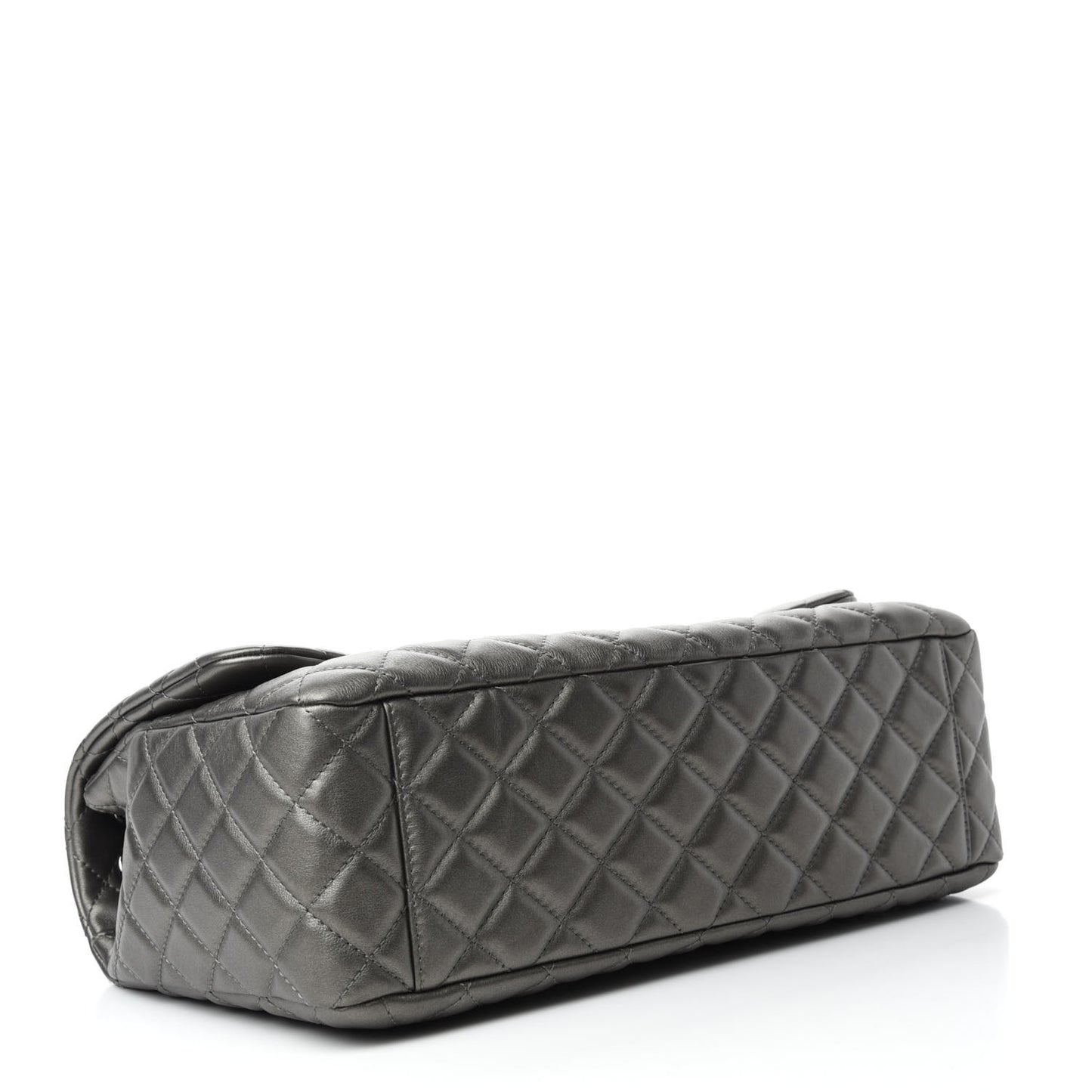 Metallic Calfskin Quilted Small XXL Travel Flap Bag Dark Silver