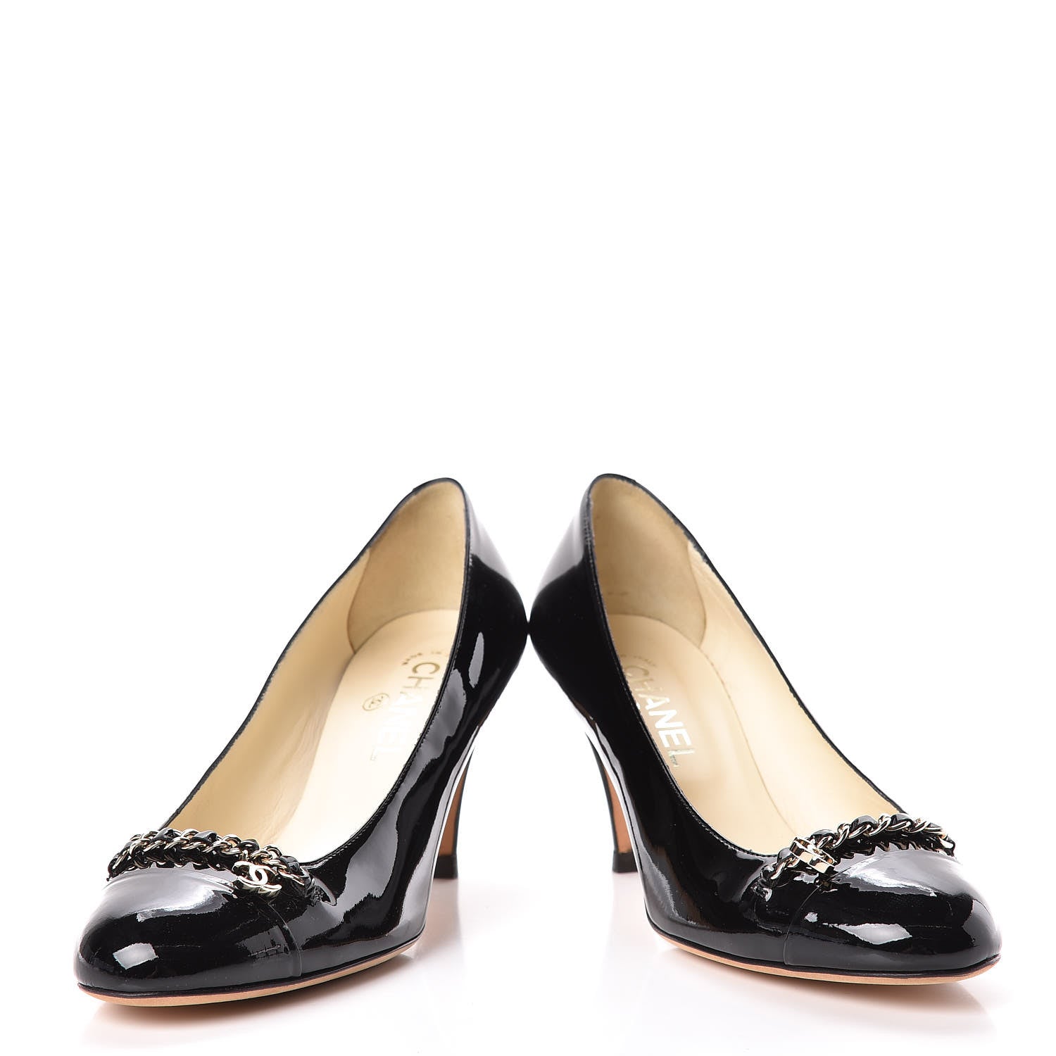 Chanel Patent CC Chain Cap Toe Pumps 39 Black 6 of 14