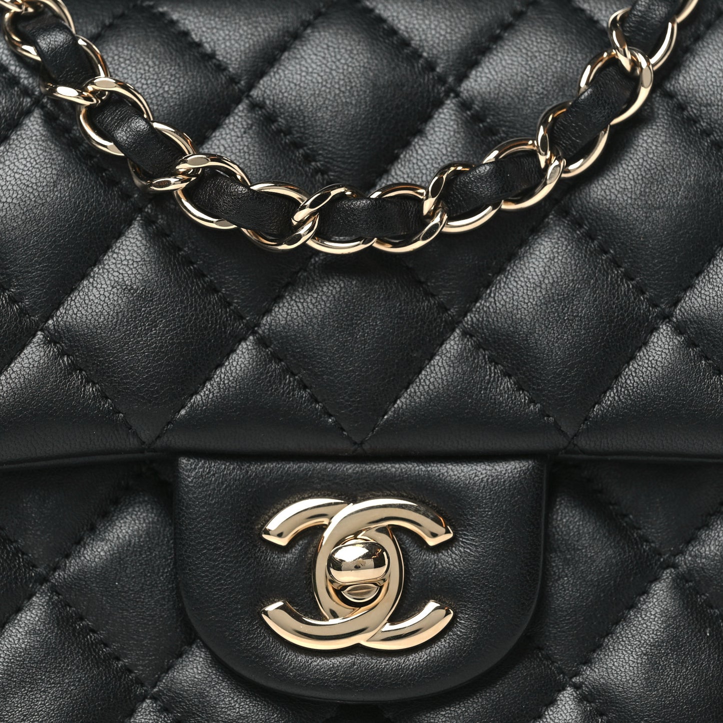 Lambskin Quilted Mini Square Flap Black