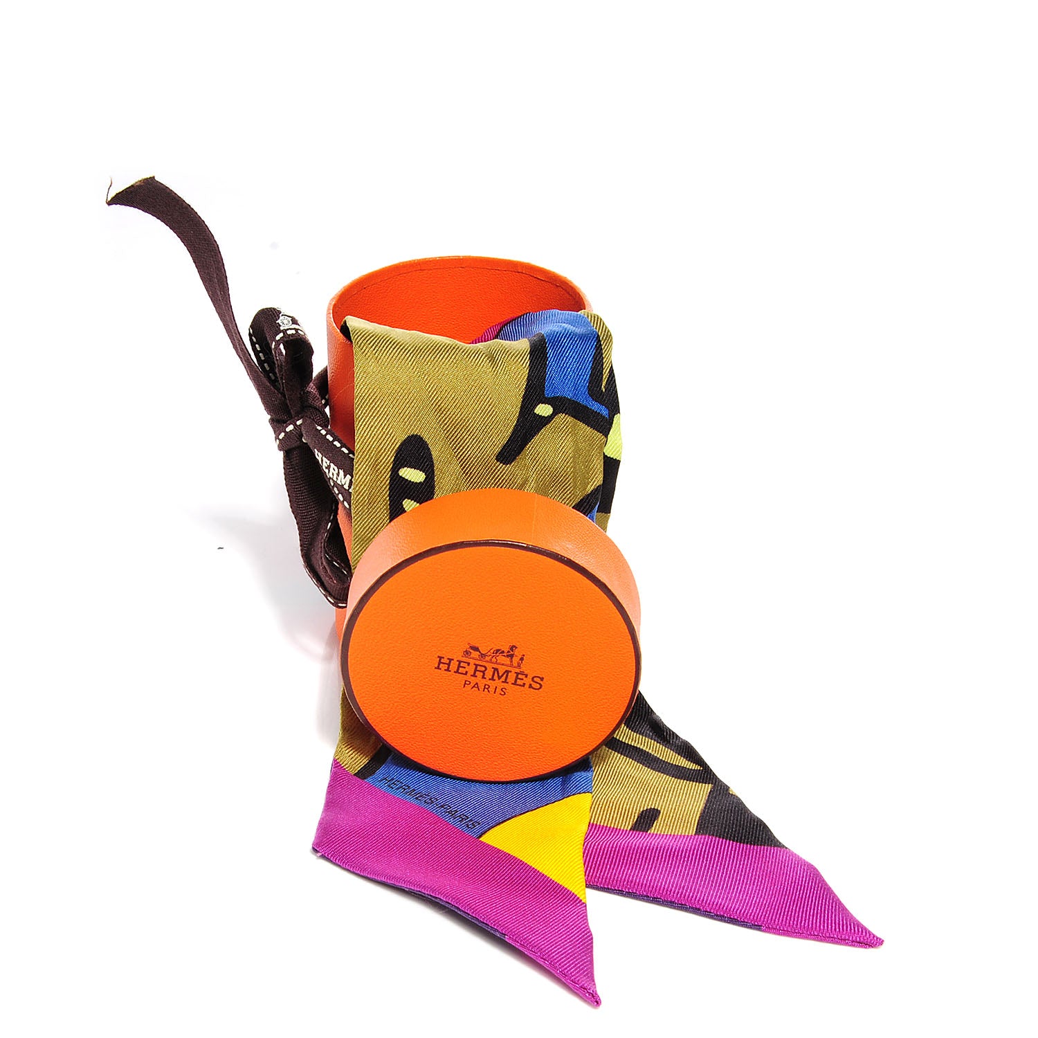 Hermes Silk Graff Graffiti Twilly Fuchsia Kaki Jaune 3 of 5
