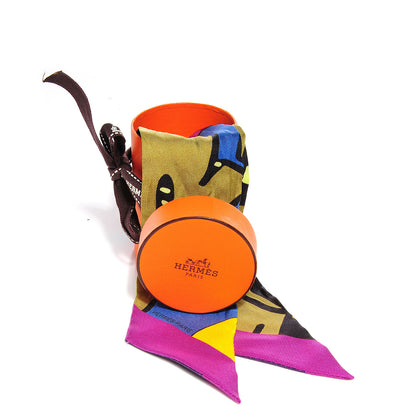 Hermes Silk Graff Graffiti Twilly Fuchsia Kaki Jaune 3 of 5
