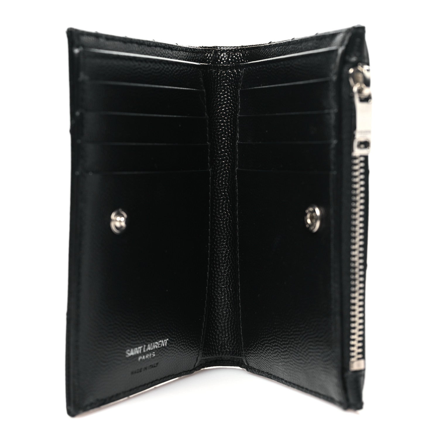 Saint Laurent Grain De Poudre Matelasse Chevron Monogram Zipped Two-Part Wallet Black 5 of 8