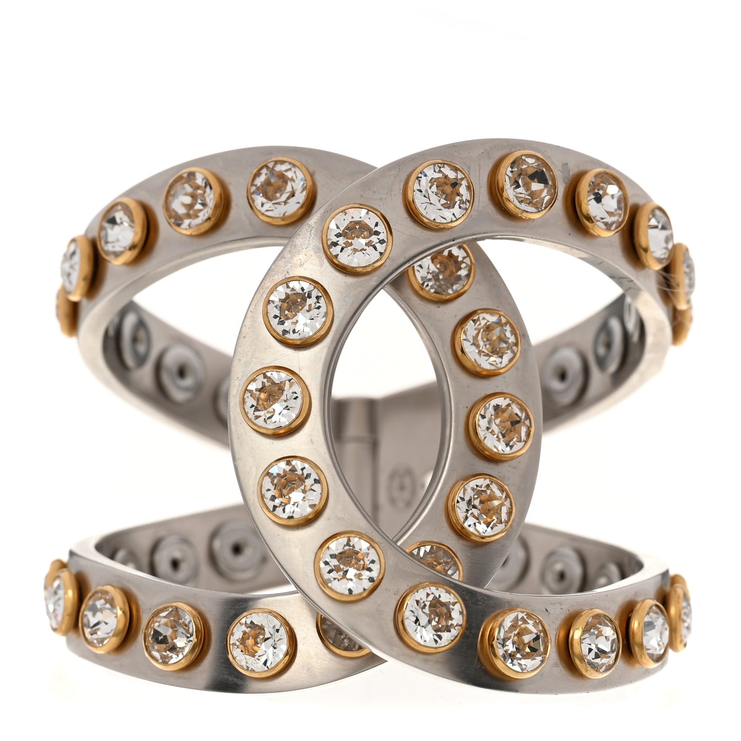 Metal Crystal CC Cuff Silver Gold