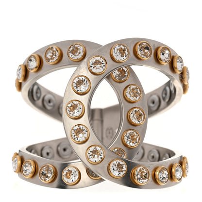 Chanel Metal Crystal CC Cuff Silver Gold 1 of 4