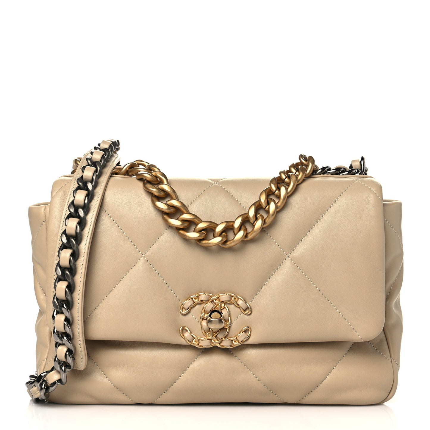 Lambskin Quilted Medium Chanel 19 Flap Light Beige