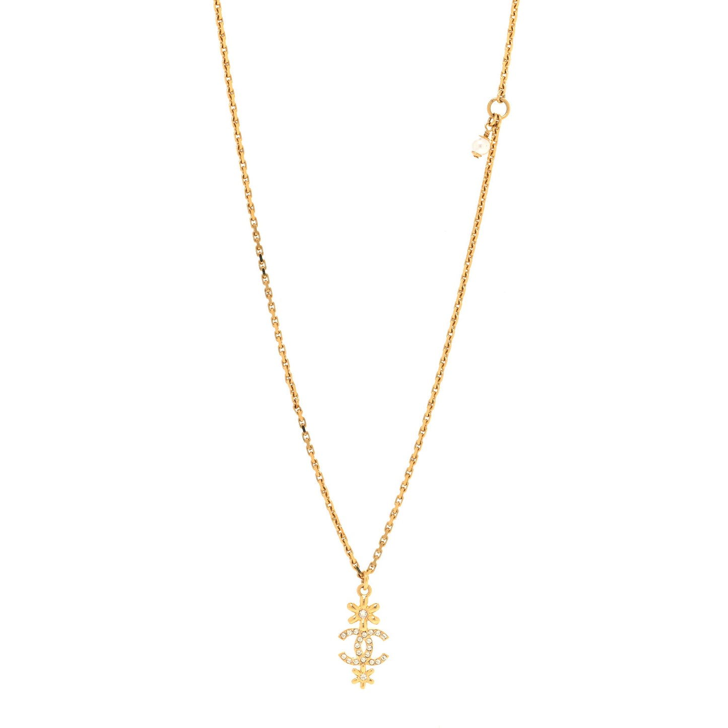 Pearl Crystal CC Flower Pendant Necklace Gold White