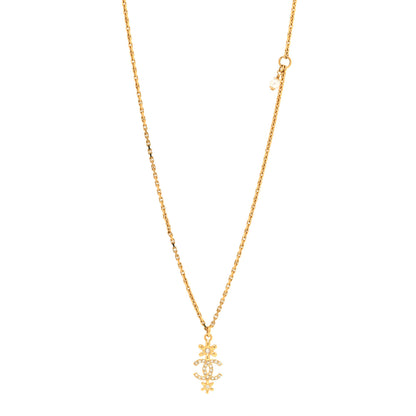 Chanel Pearl Crystal CC Flower Pendant Necklace Gold White 1 of 5