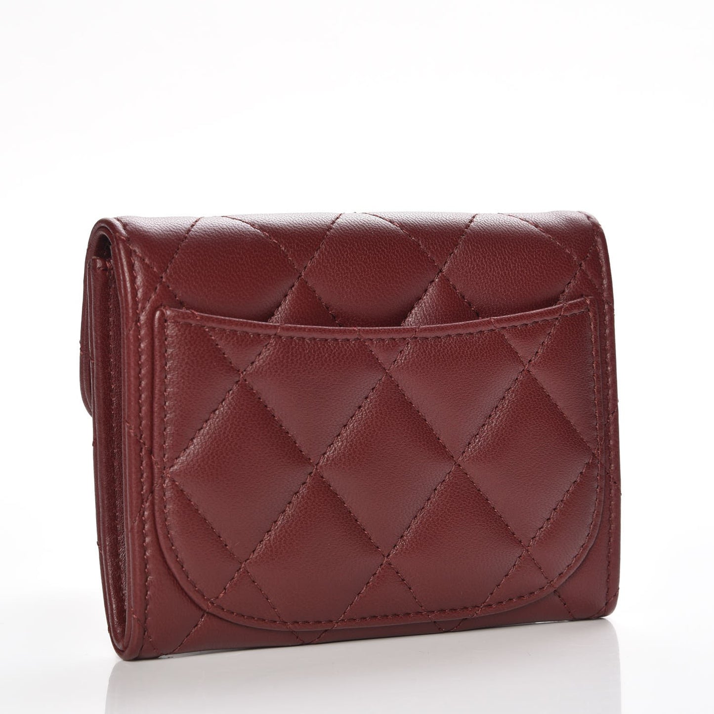Lambskin Quilted Card Holder Dark Red