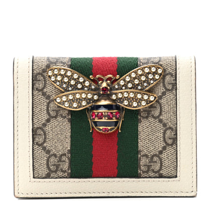 Gucci GG Supreme Monogram Web Queen Margaret Card Case Wallet Beige Mystic White 1 of 7
