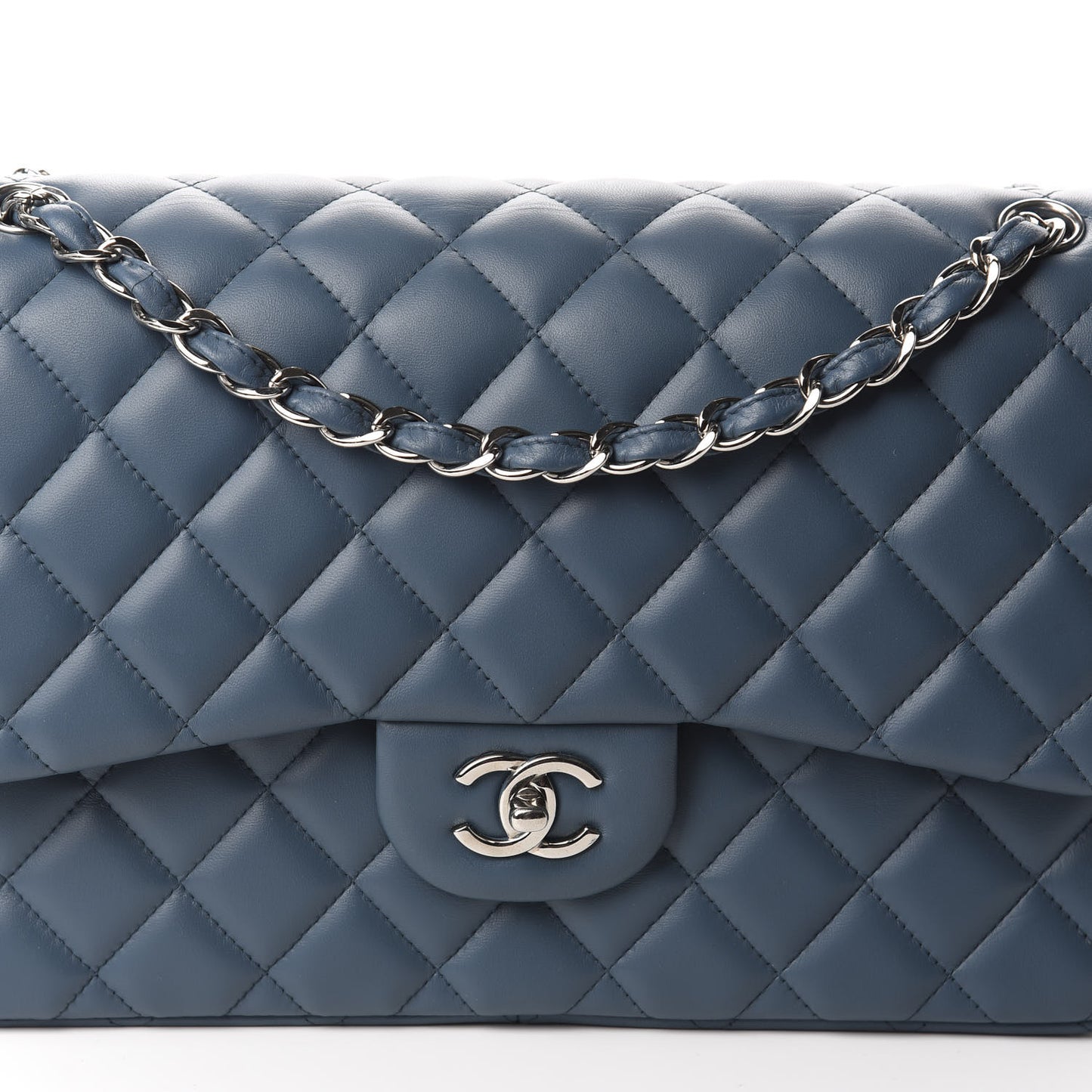 Lambskin Quilted Jumbo Double Flap Light Blue