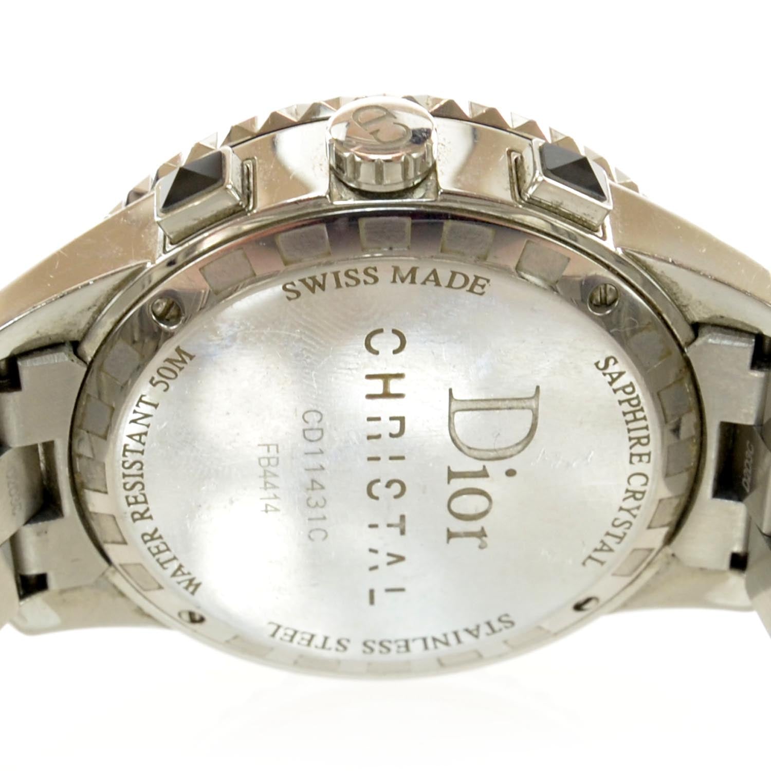Christian Dior Stainless Steel Diamond Sapphire 33mm Christal Chronograph Quartz Watch Black 3 of 8