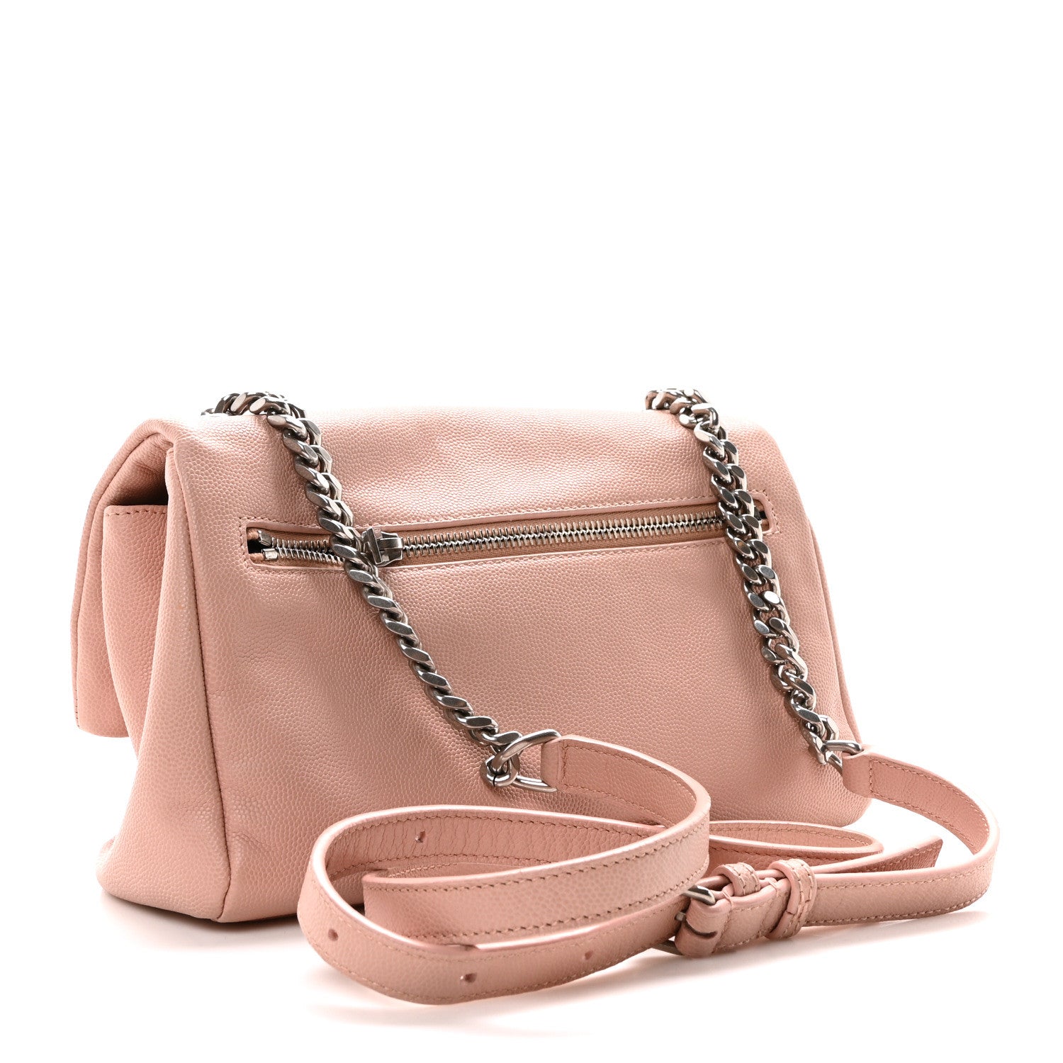 Saint Laurent Grain De Poudre Small West Hollywood Monogram Fold-Over Bag Pale Blush 3 of 9