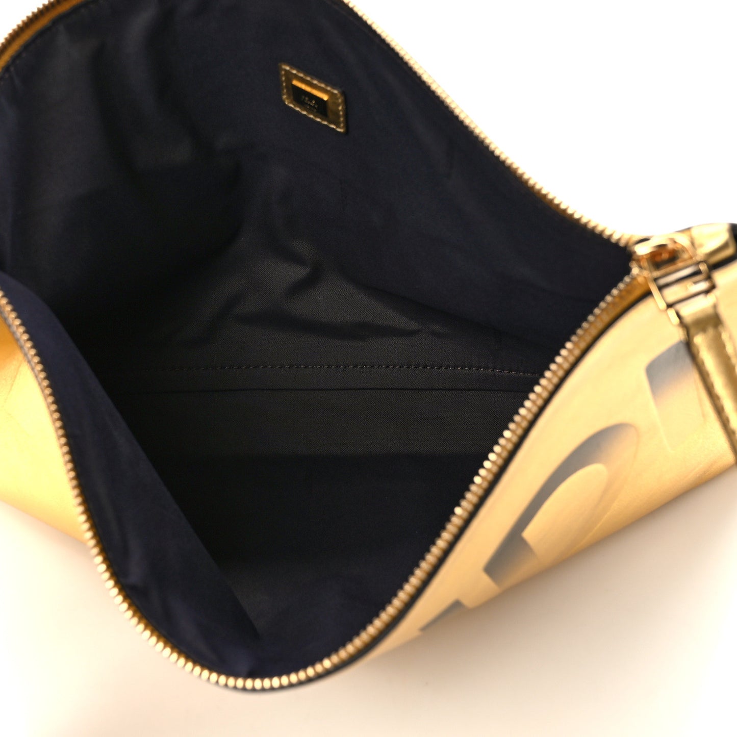 Metallic Vitello King Logo Embossed Large Flat Pouch Gold