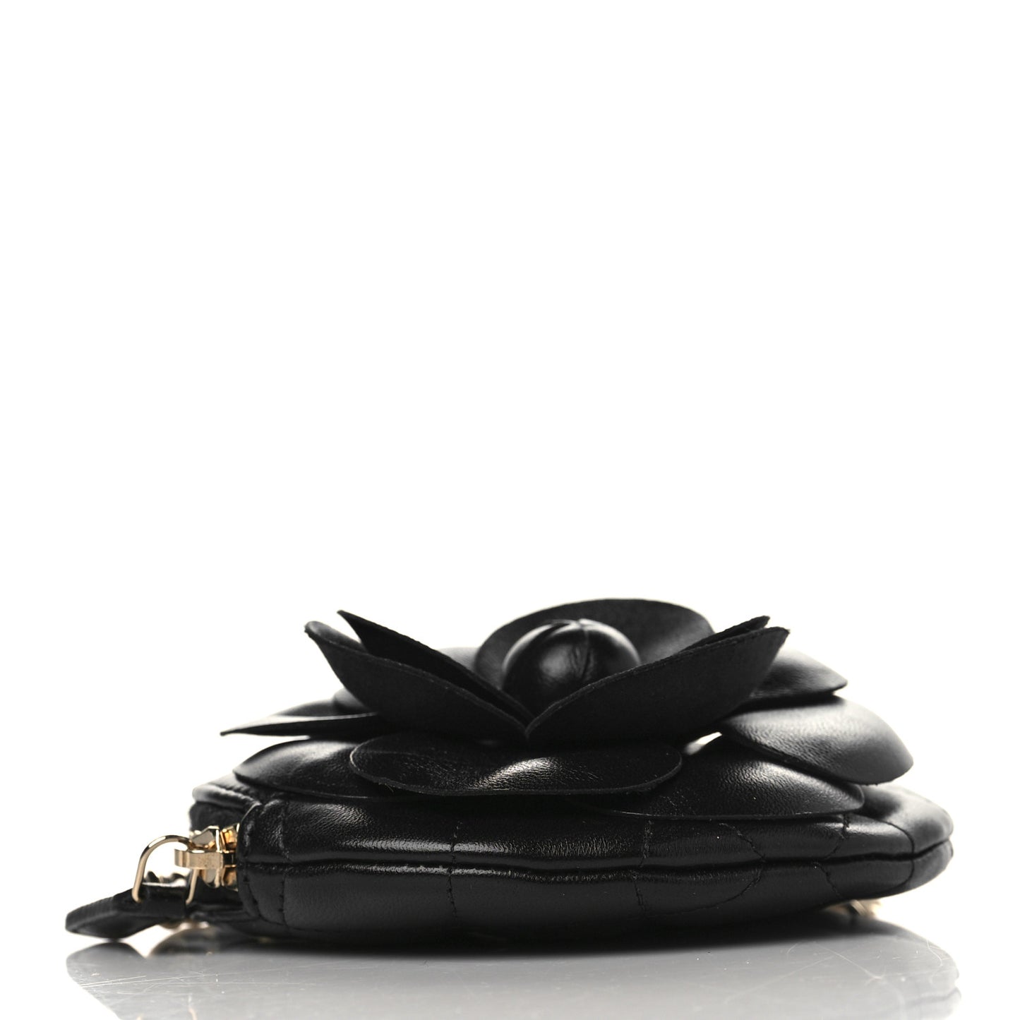 Lambskin Mini Camellia Bouquet Clutch With Chain Black