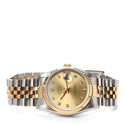 Rolex Stainless Steel 18K Yellow Gold Diamond 36mm Oyster Perpetual Datejust Watch Champagne 16233 2 of 5