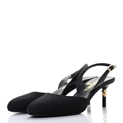 Chanel Lambskin Grosgrain CC Slingback Pumps 37 Black 3 of 8