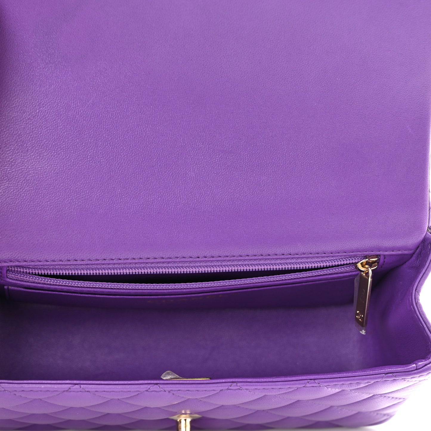 Lambskin Quilted Mini Top Handle Rectangular Flap Dark Purple