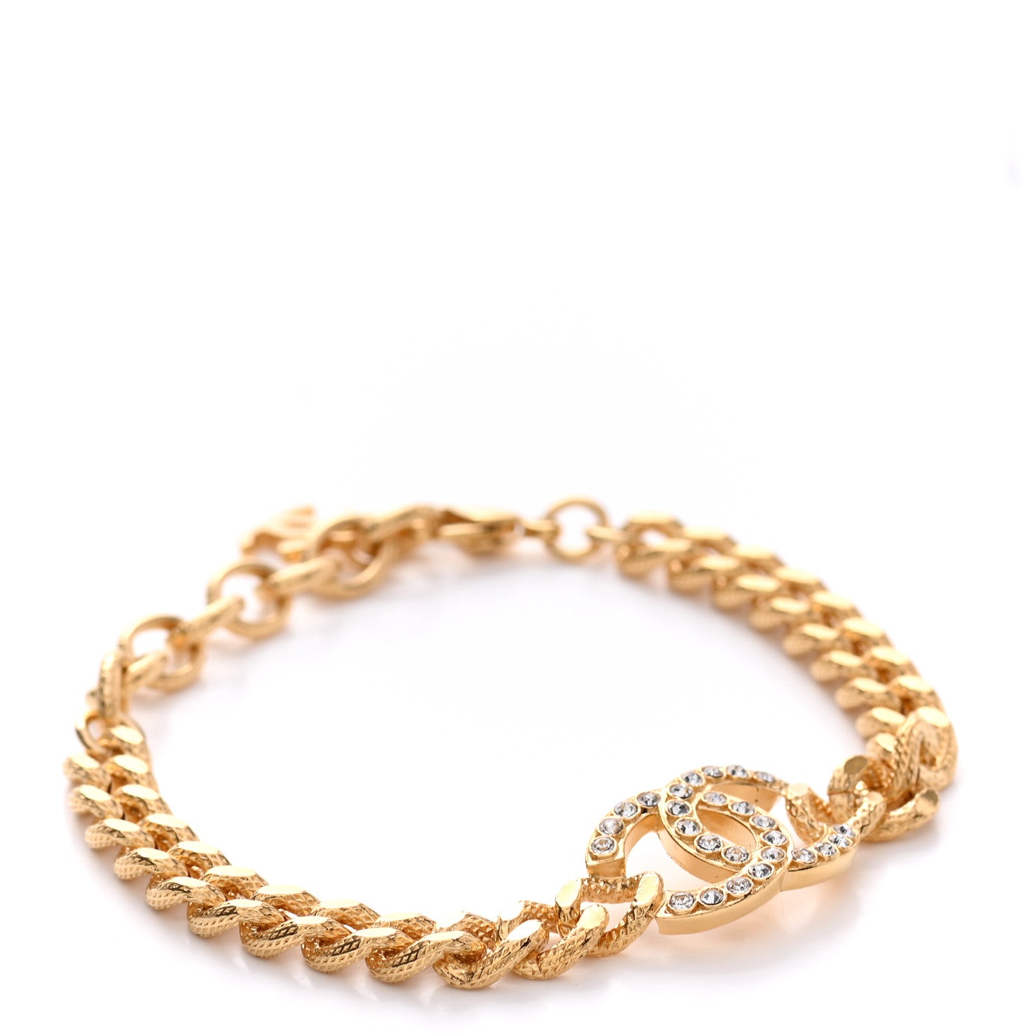 Chanel Crystal CC Chain Link Bracelet Gold 1 of 4