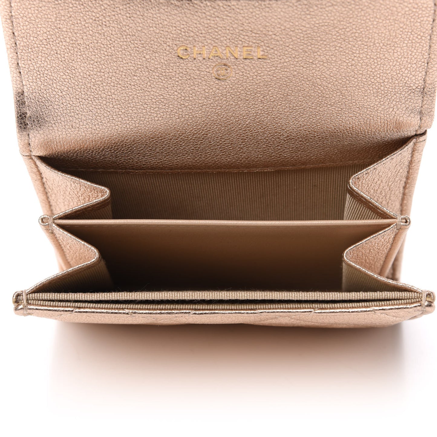 Metallic Lambskin Quilted Flap Card Holder Wallet Gold