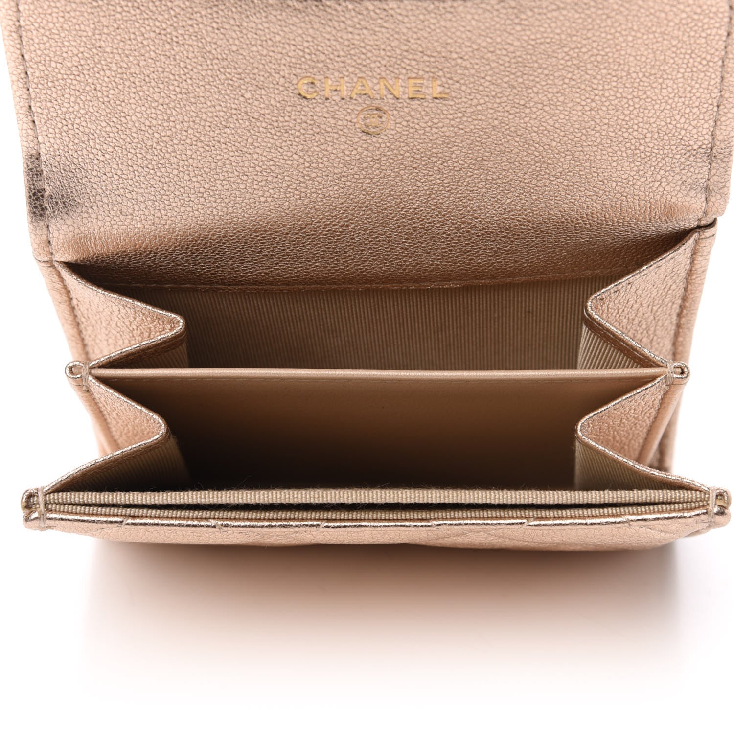 Chanel Metallic Lambskin Quilted Flap Card Holder Wallet Gold 5 of 7