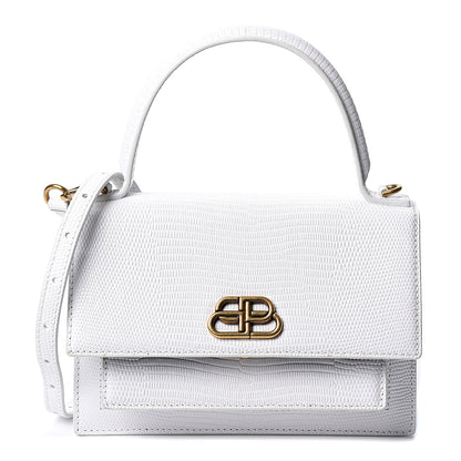 Balenciaga Patent Calfskin Lizard Embossed XS Sharp Top Handle Bag White 1 of 8