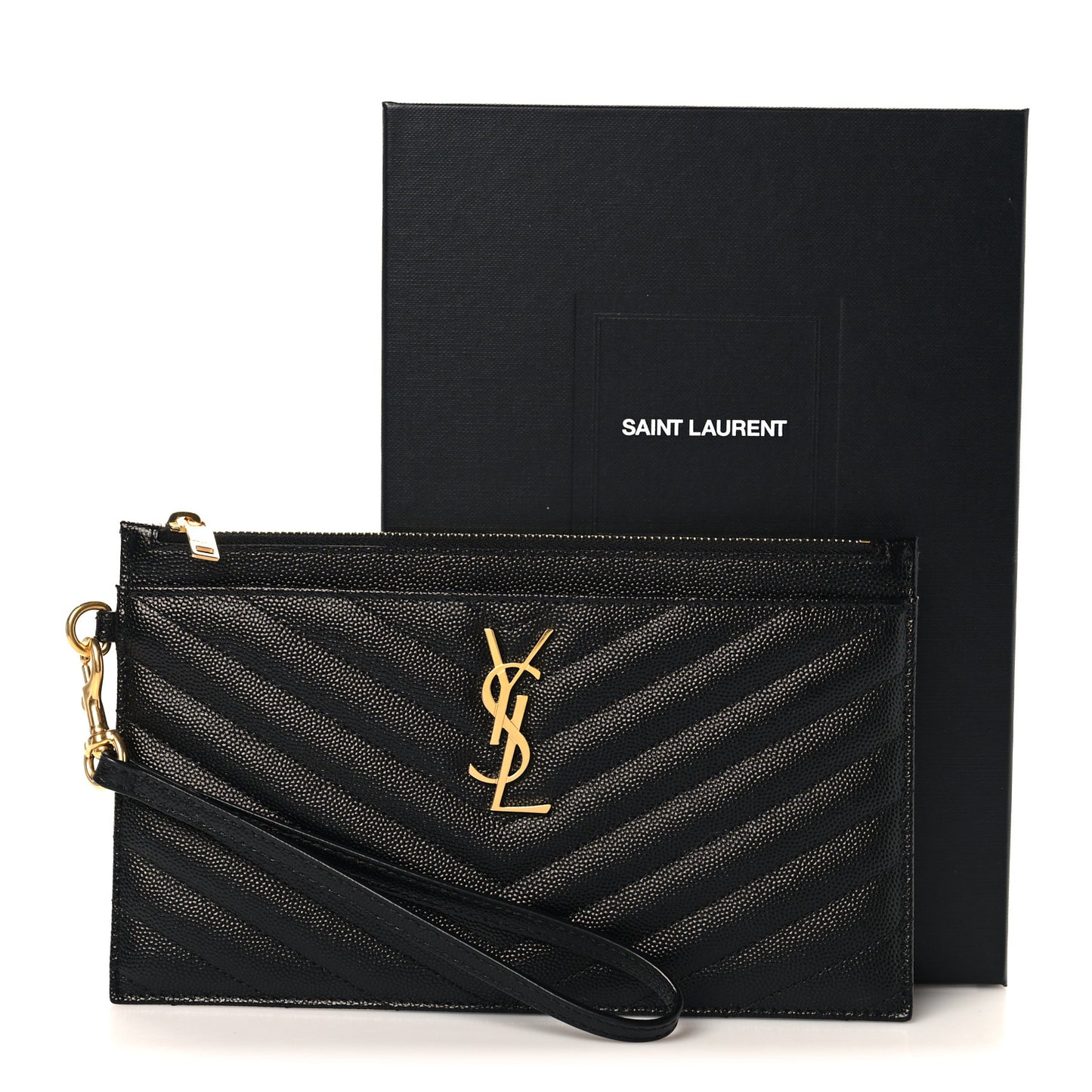 Grain De Poudre Chevron Monogram Large Bill Pouch Black