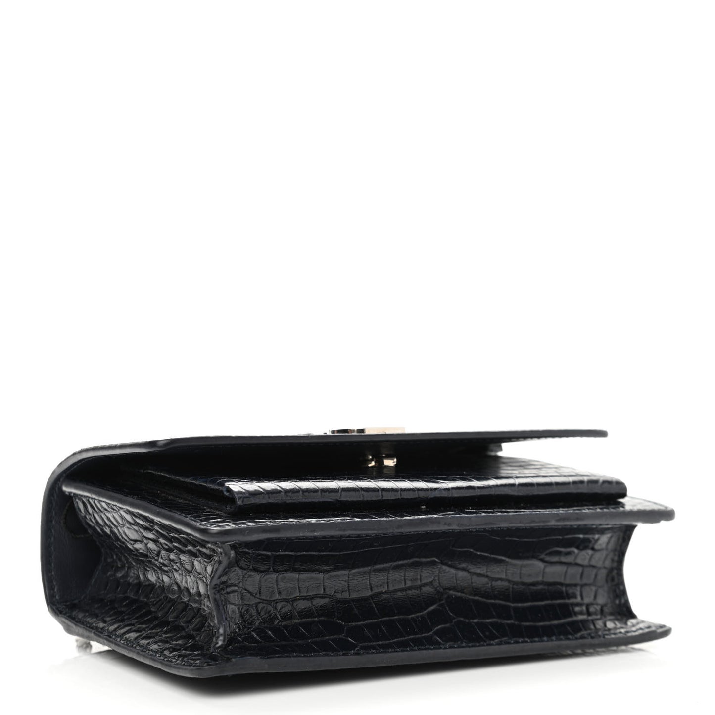 Calfskin Crocodile Embossed Monogram Sunset Chain Wallet Navy