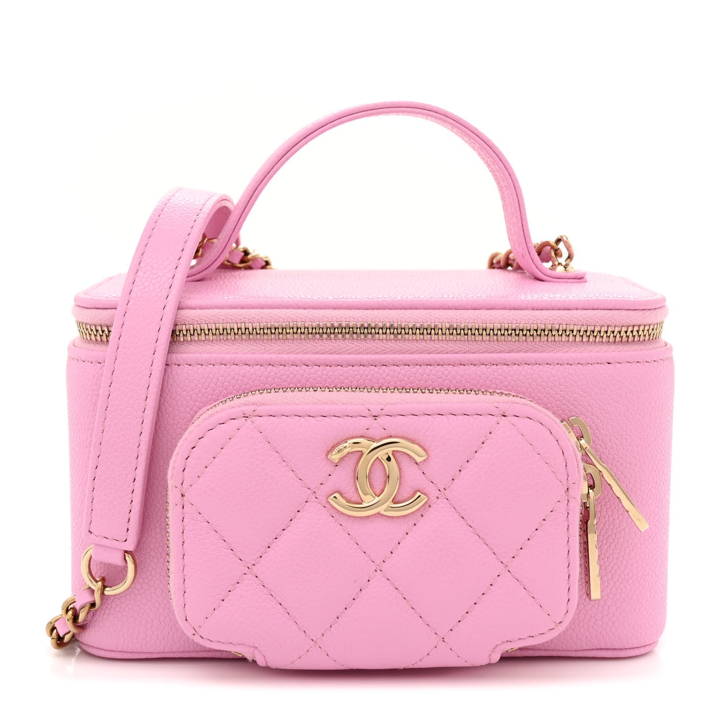 Caviar Quilted Top Handle Pocket Vanity Case Lilac