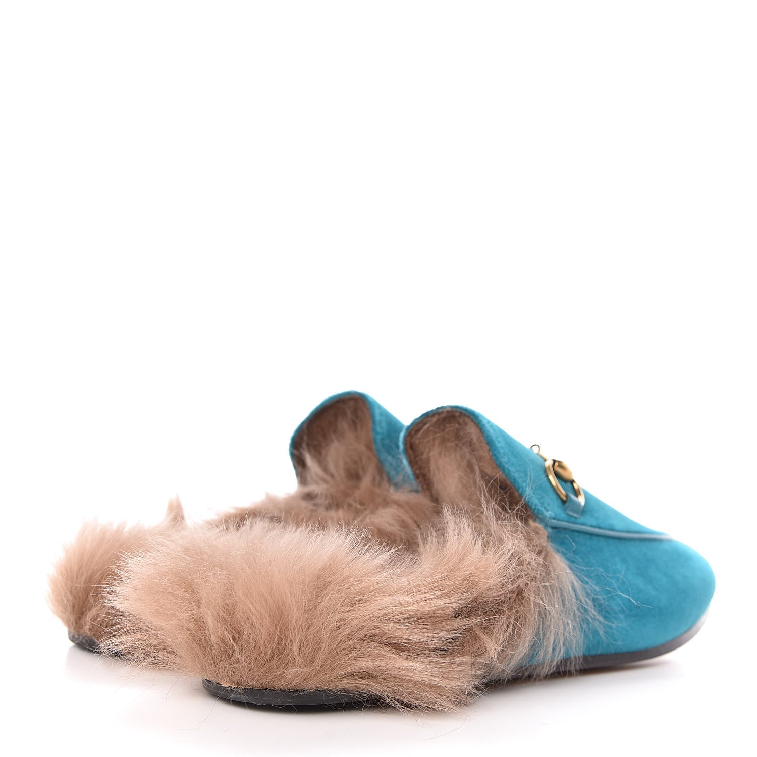 Gucci Velvet Fur Womens Princetown Slippers 35.5 Cyan 4 of 7