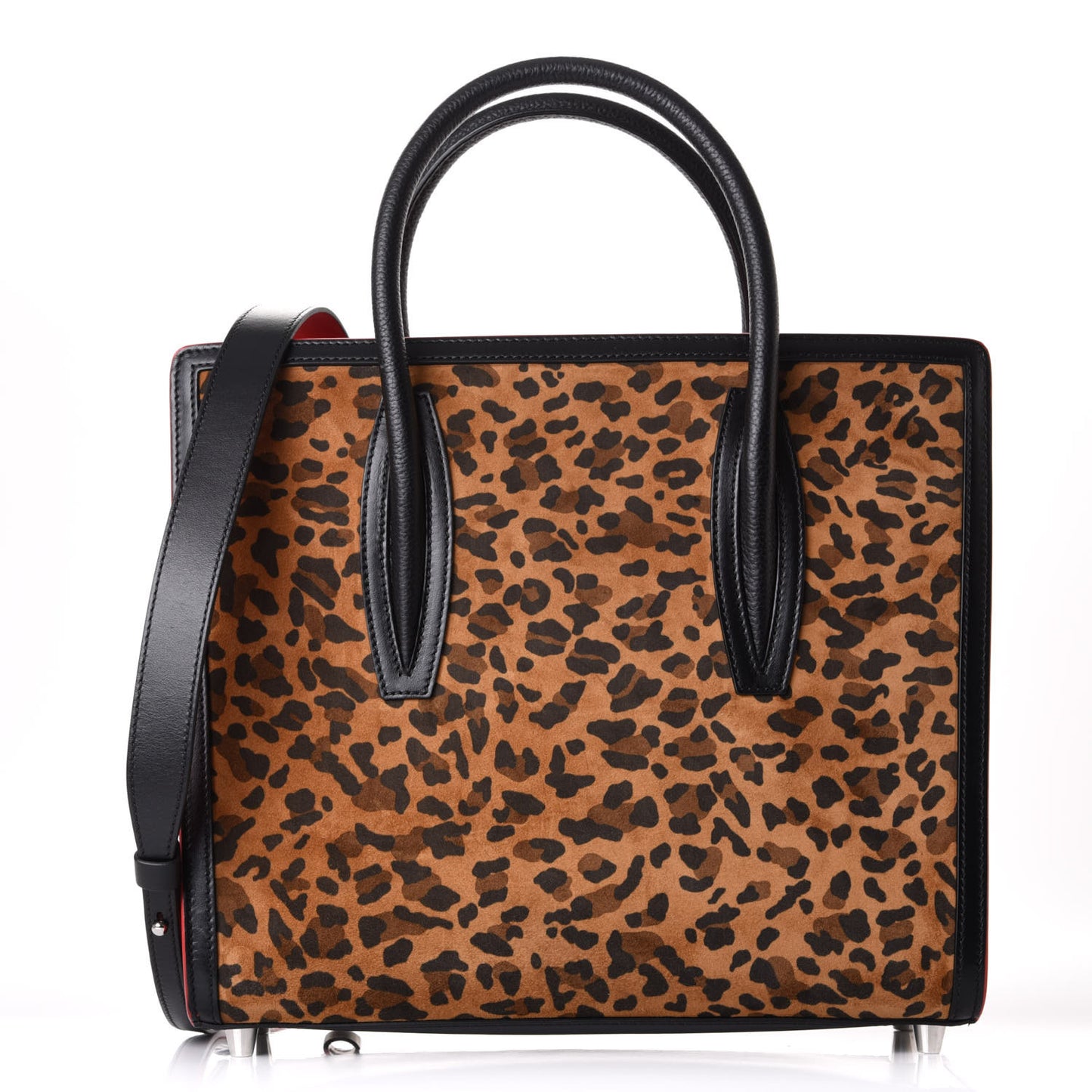 Calfskin Empire Pony Hair Leopard Print Studded Medium Paloma Red Brown