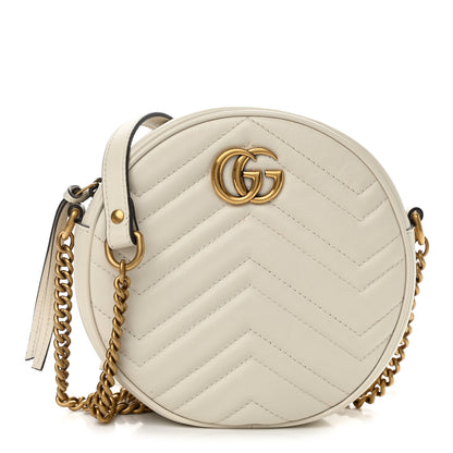 Gucci Calfskin Matelasse Mini GG Marmont Round Shoulder Bag White 1 of 10