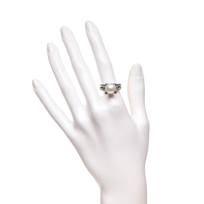 David Yurman Sterling Silver Diamond 10mm Pearl Cable Ring 6 2 of 5