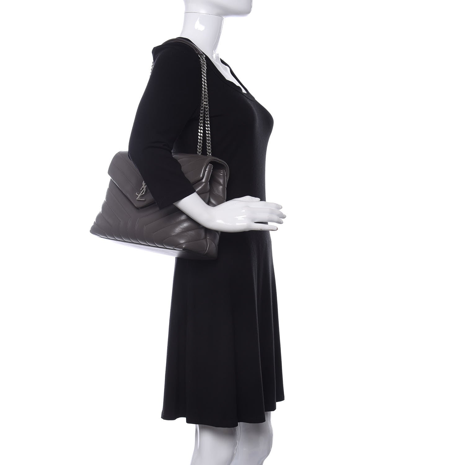 Saint Laurent Calfskin Y Quilted Monogram Medium Loulou Chain Satchel Earth 2 of 12