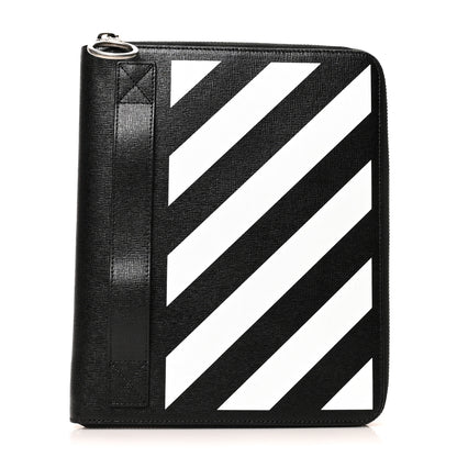 Off-White Saffiano Striped Diag Agenda Black White 1 of 9