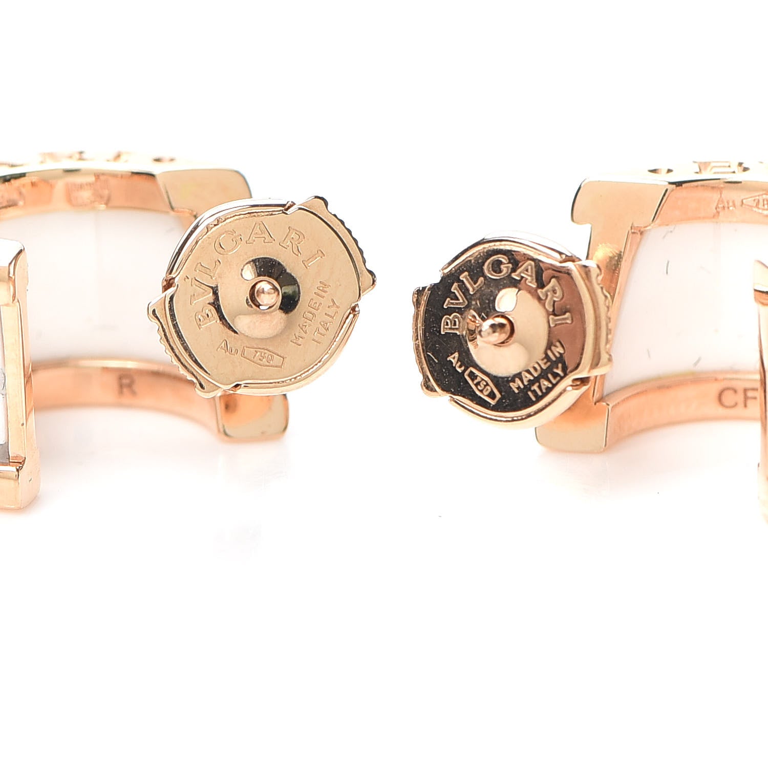 Bulgari 18K Rose Gold White Ceramic B.Zero1 Hoop Earrings 3 of 6