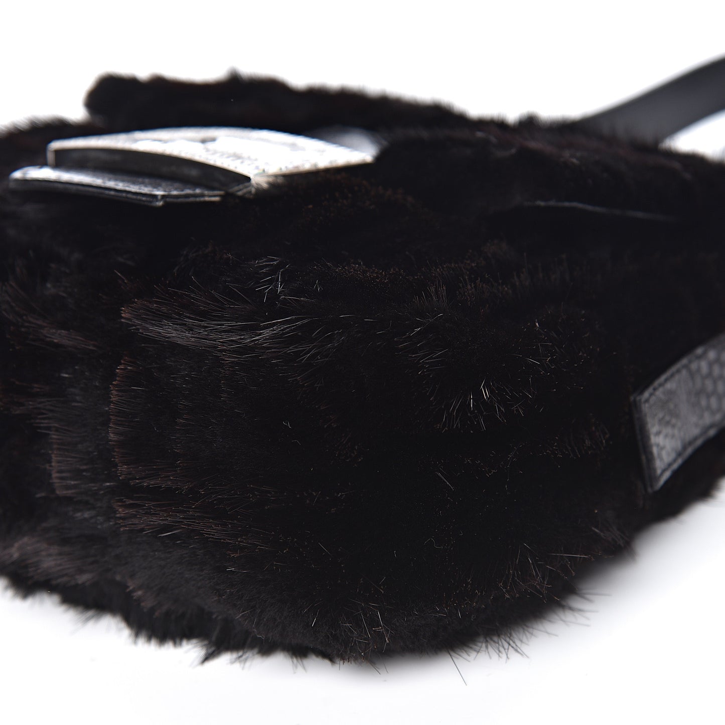 Rabbit Fur Crystal Baguette Black