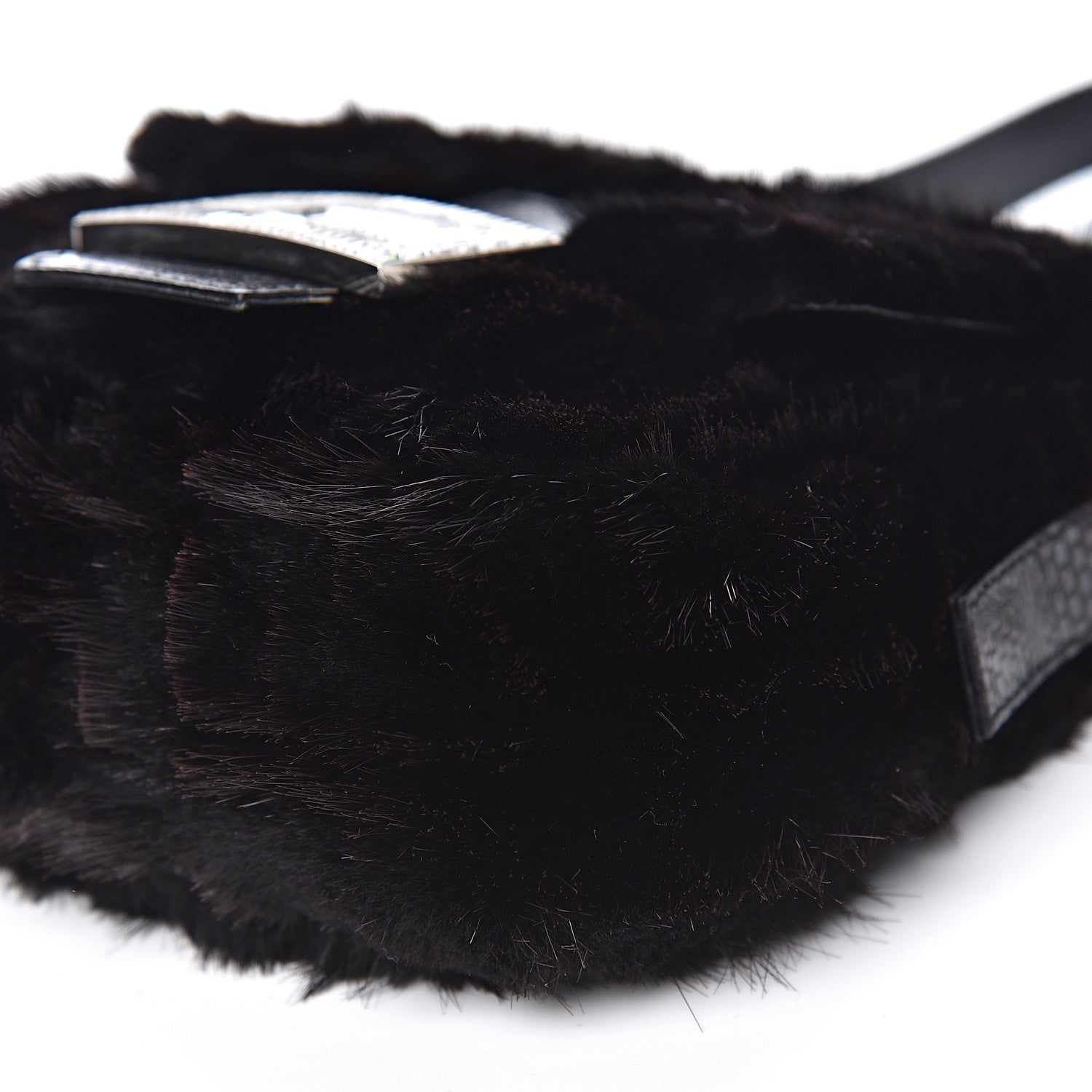 Fendi Rabbit Fur Crystal Baguette Black 8 of 10