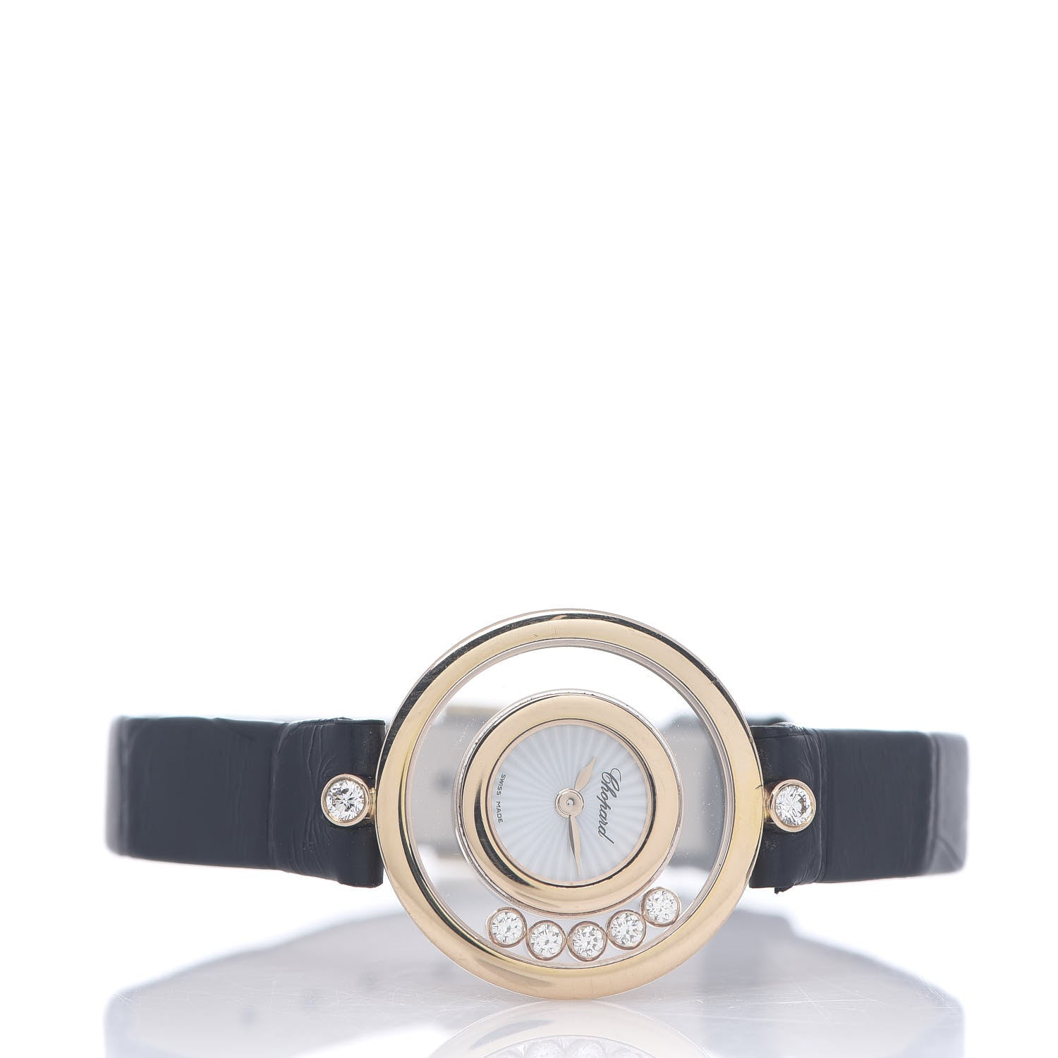 Chopard 18K Rose Gold Alligator 5 Diamond 25mm Happy Diamonds Quartz Watch 2 of 5