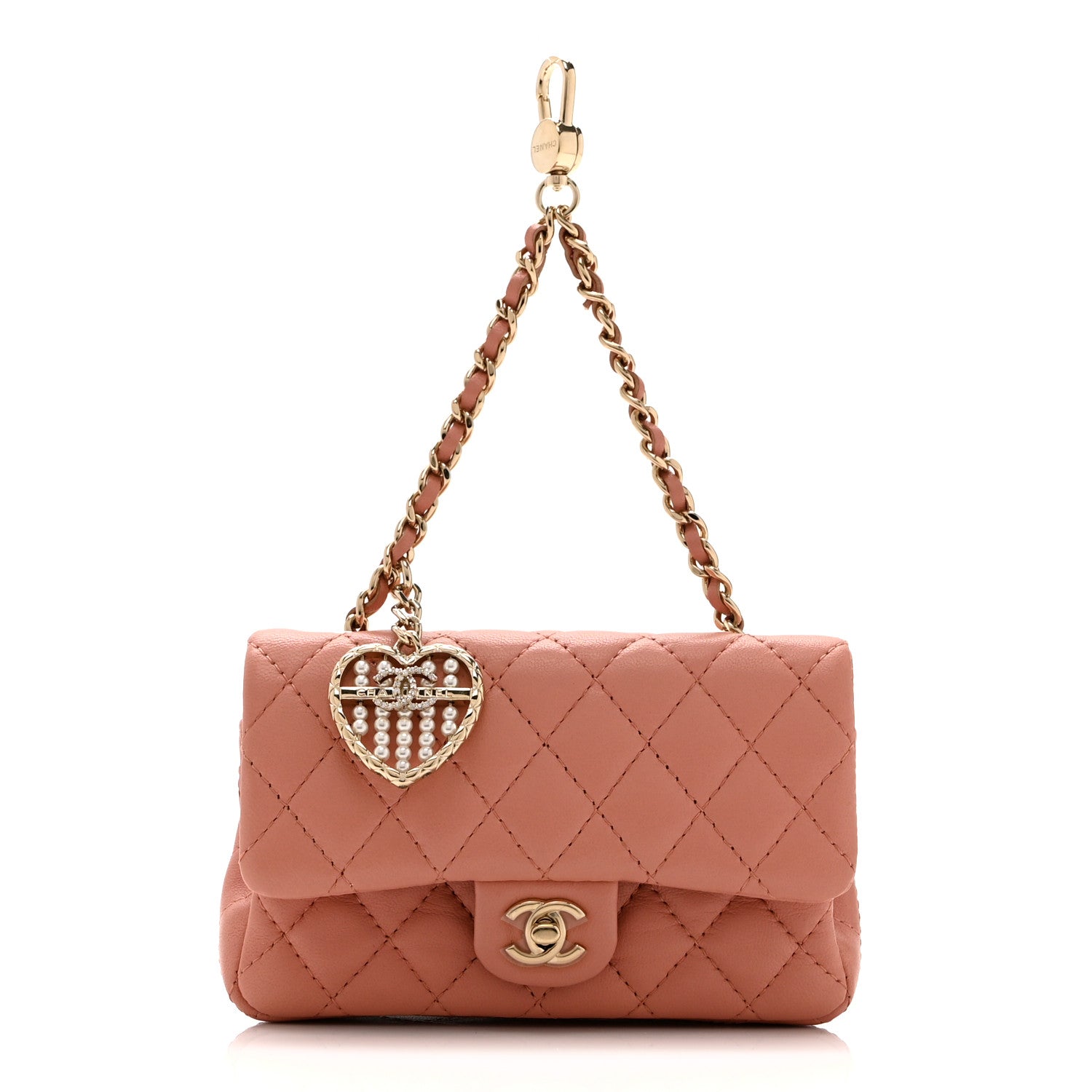 Chanel Lambskin Quilted Mini Flap Bag Charm With Hook Coral 1 of 11