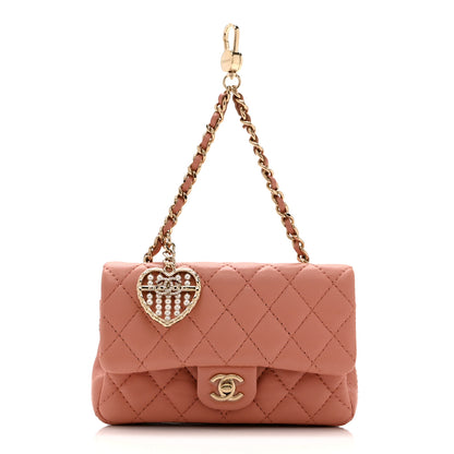 Chanel Lambskin Quilted Mini Flap Bag Charm With Hook Coral 1 of 11