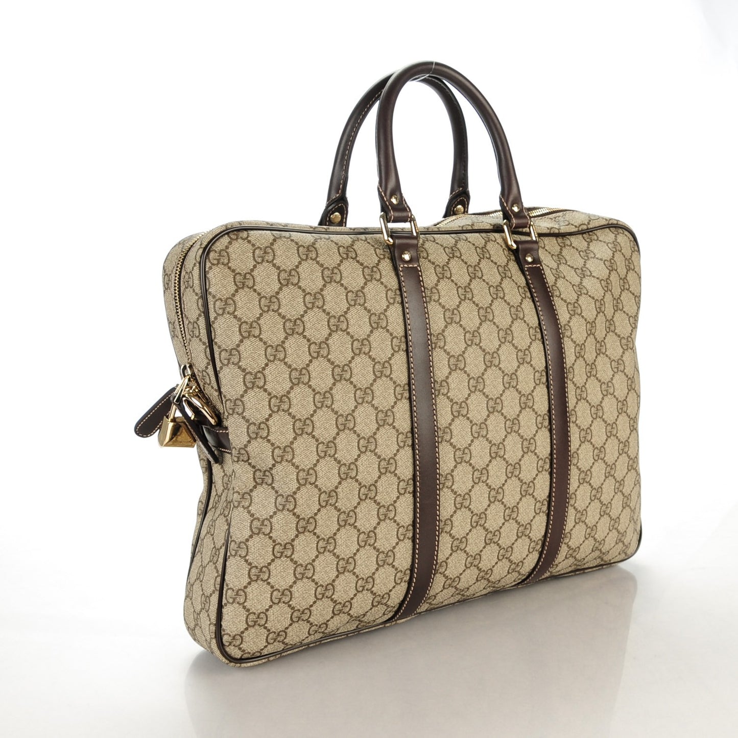 GG Supreme Monogram Selleria Calfskin Briefcase Beige Ebony Cocoa