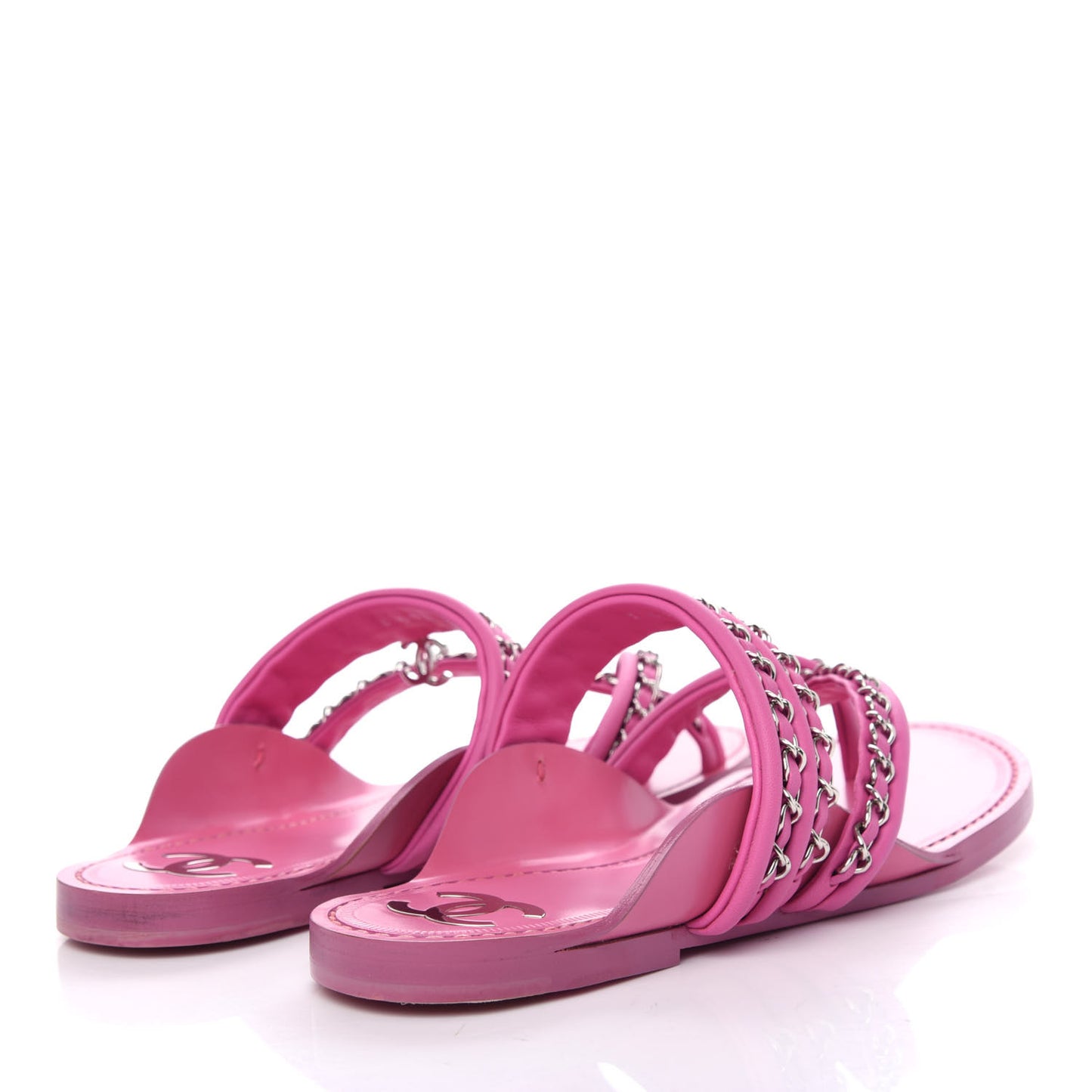 Calfskin Chain CC Thong Flat Sandals 40 Pink