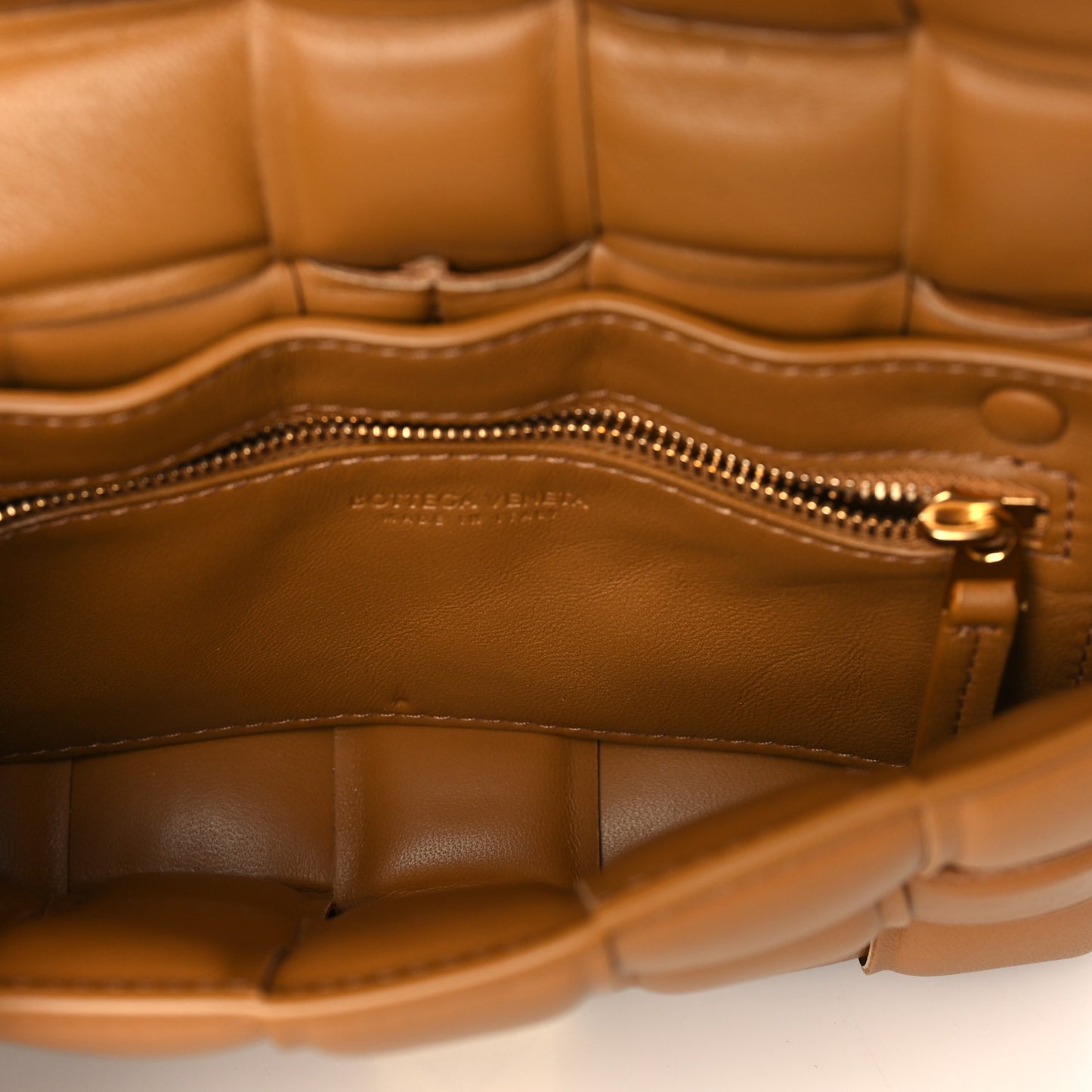 Nappa Maxi Intreccio Padded Cassette Crossbody Bag Caramel