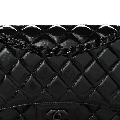 Chanel Shiny Distressed Calfskin Quilted Jumbo Double Flap So Black 8 of 12