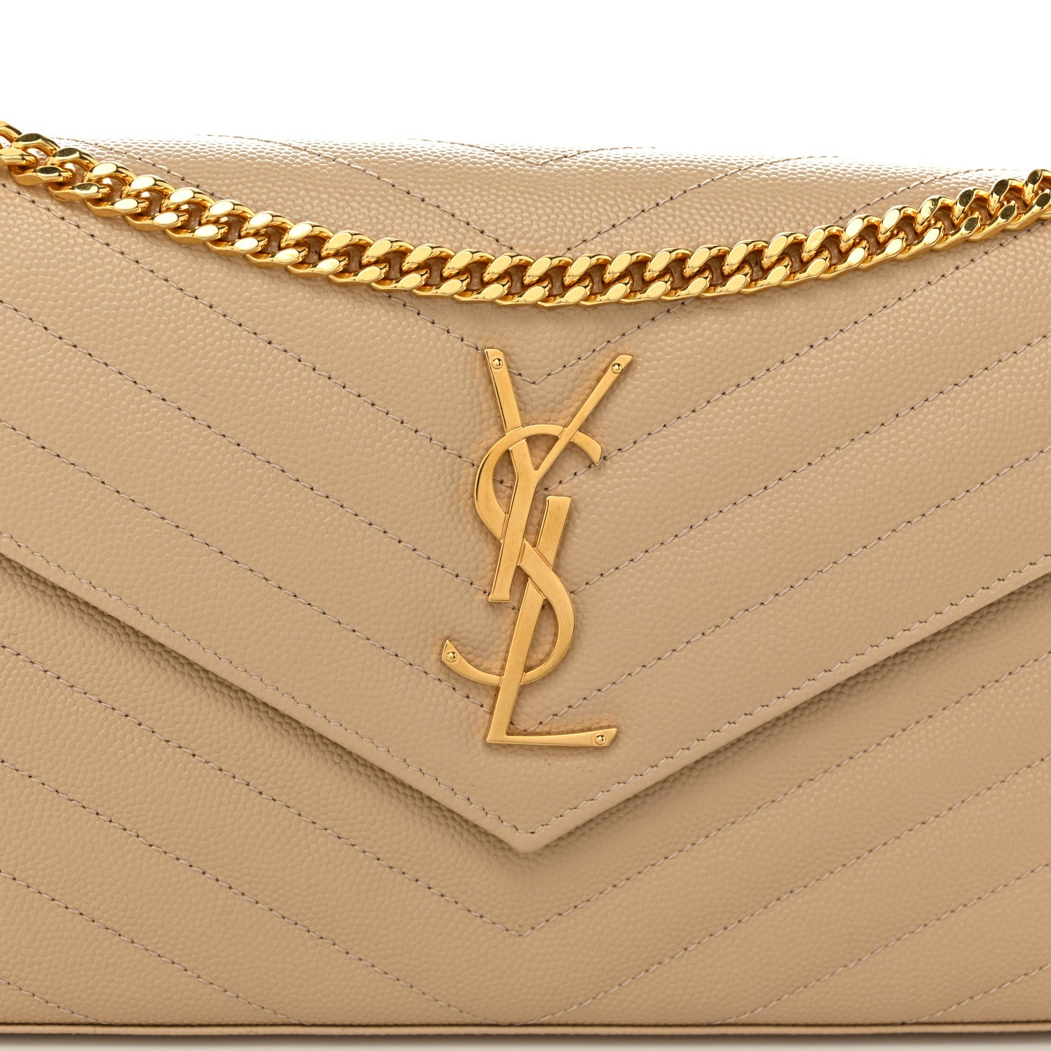 Saint Laurent Grain De Poudre Matelasse Chevron Monogram Envelope Chain Wallet Nude Powder 7 of 10