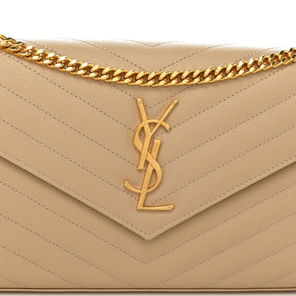 Saint Laurent Grain De Poudre Matelasse Chevron Monogram Envelope Chain Wallet Nude Powder 7 of 10