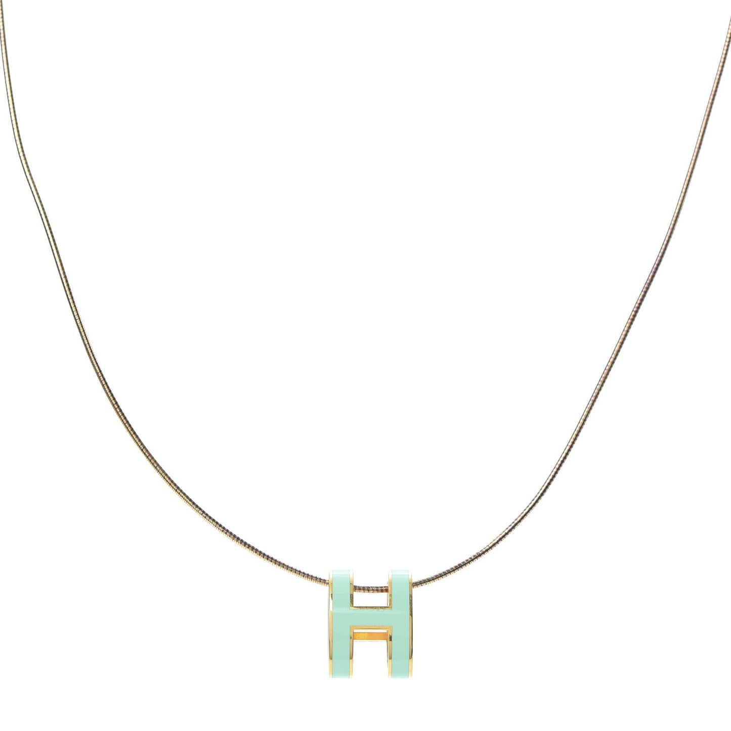 Lacquered Gold Pop H Pendant Necklace Turquoise